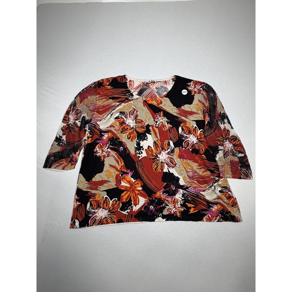 Nygard Collection Sweater Womens Medium Multicolor Floral Beaded Knit 3/4 Sleeve